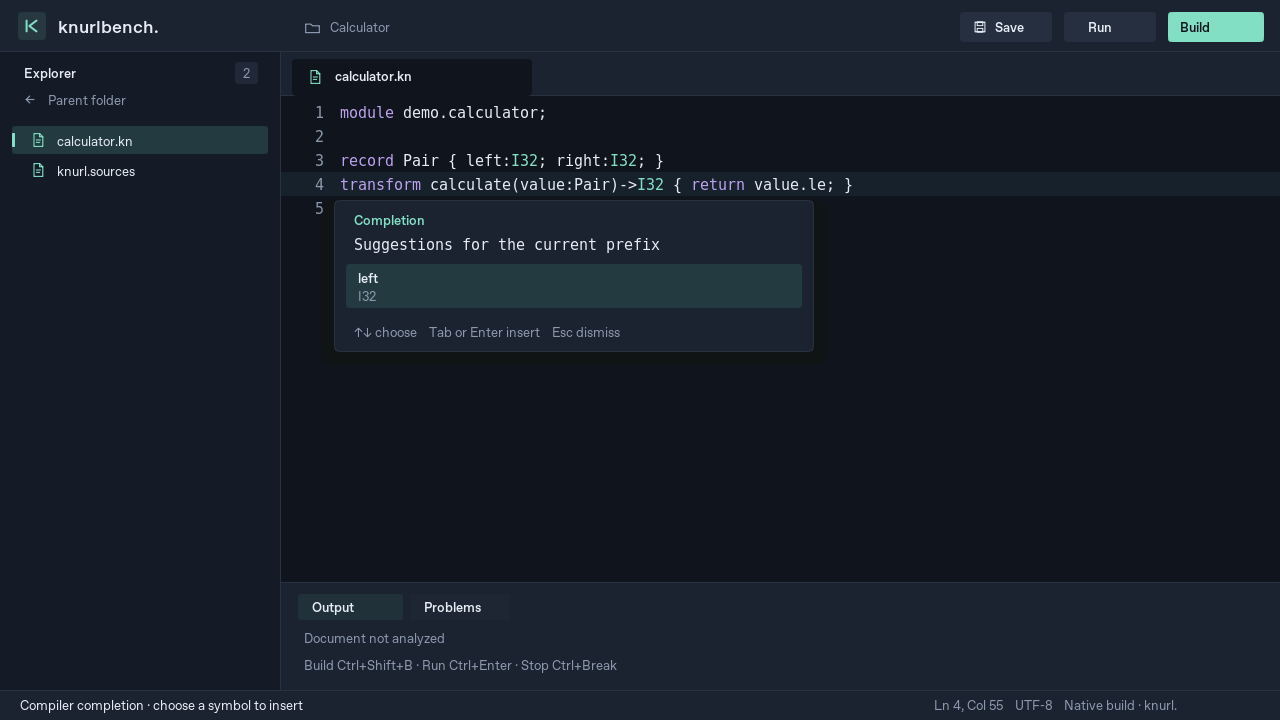Compiler-owned record-field completion beside the edited line.